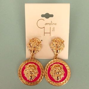 Pink and Gold Lion Earrings